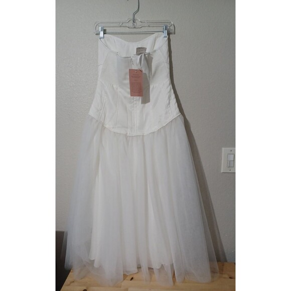 NWT Anthropologie BHLDN Strapless ALine White Satin TulleSkirt Midi Dress Size M - Picture 13 of 16